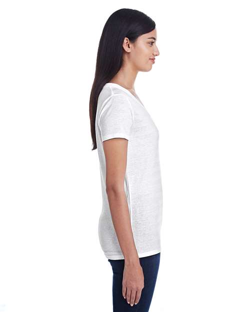 White Invisible Stripe Women&#39;s Invisible Stripe V-Neck T-Shirt - 252RV
