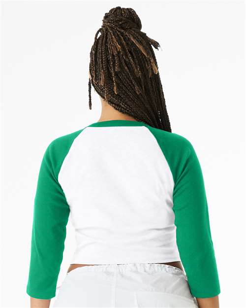 White/ Kelly Women&#39;s Micro Rib 3/4 Raglan Sleeve Baby Tee - 1200