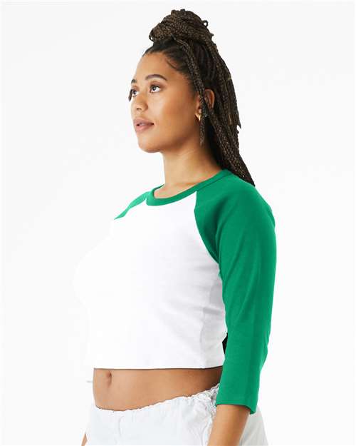 White/ Kelly Women&#39;s Micro Rib 3/4 Raglan Sleeve Baby Tee - 1200