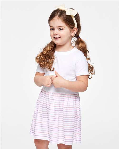 Front View of White/ Lilac Stripe Toddler Fine Jersey Dress - 5333