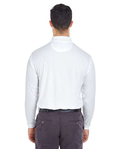 White Men's Cool & Dry Long Sleeve Mesh Piqué Polo - 8210LS