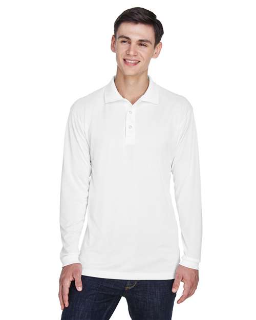 White Men's Cool & Dry Sport Long Sleeve Polo - 8405LS