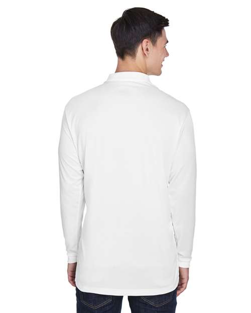 White Men's Cool & Dry Sport Long Sleeve Polo - 8405LS