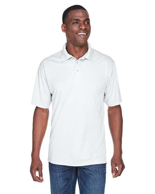Front View of White Men's Cool & Dry Sport Performance Interlock Polo - 8425