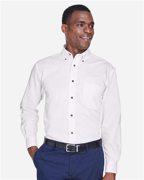 White Men&#39;s Easy Blend™ Long Sleeve Twill Shirt - M500
