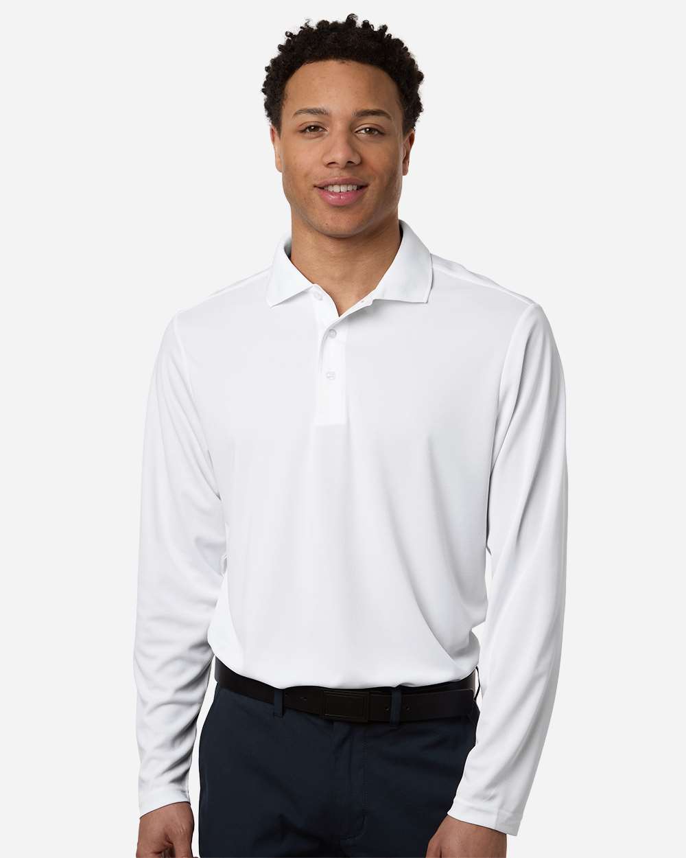 White Men's Nova Performance Long Sleeve Pique Polo - CE108L plain