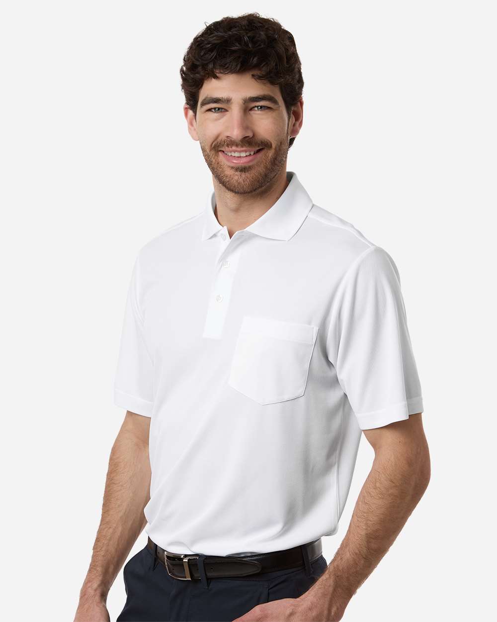 White Men's Nova Performance Pique Pocket Polo - CE108P plain