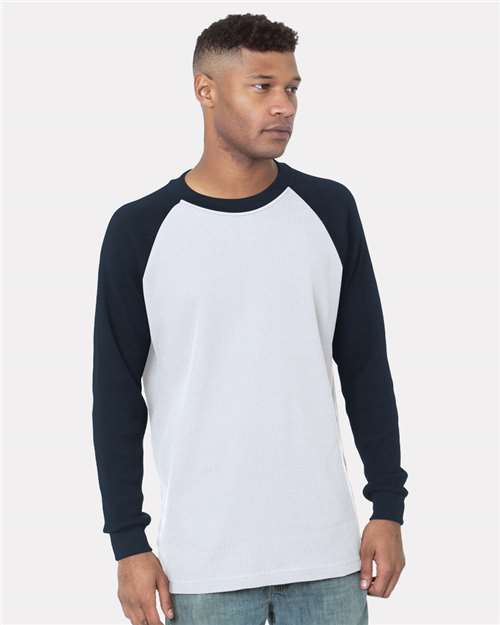 White/ Navy USA-Made Heavyweight Waffle Knit Thermal Raglan T-Shirt - 8211