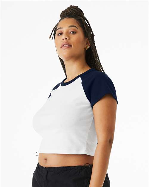 White/ Navy Women's Micro Rib Raglan Baby Tee - 1201