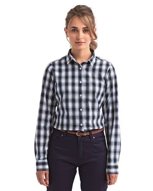 White/ Navy Women&#39;s Mulligan Check Cotton Dress Shirt - RP350