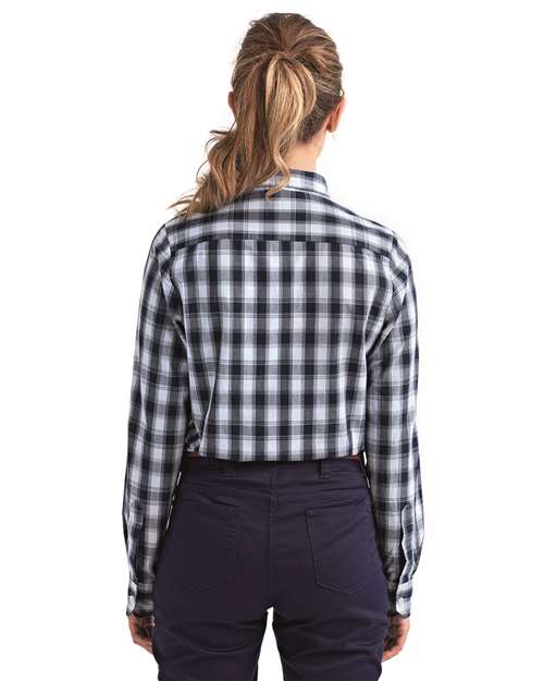 White/ Navy Women&#39;s Mulligan Check Cotton Dress Shirt - RP350