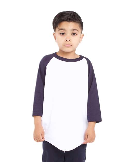 White/ Navy Youth Three-Quarter Sleeve Raglan - SHRAGY