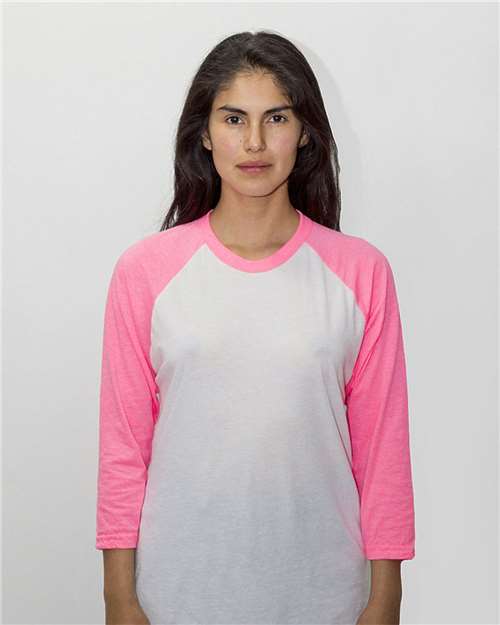 White/ Neon Heather Pink USA-Made Three Quarter Sleeve Raglan Baseball T-Shirt - FF53