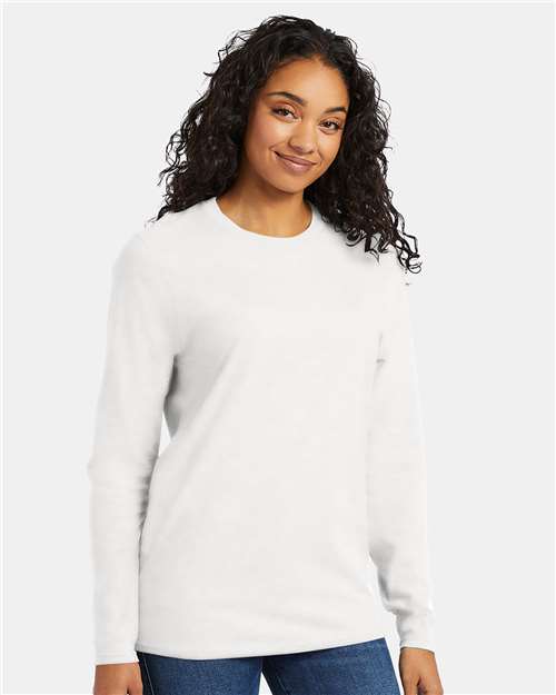 Front View of White Perfect-T Long Sleeve T-Shirt - 498L