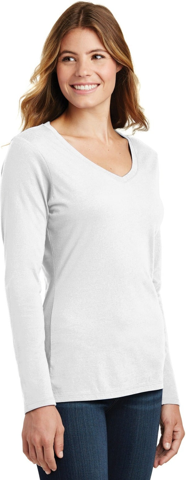 White Port & Co Women's Long Sleeve Fan Favorite V-Neck Tee. LPC450VLS