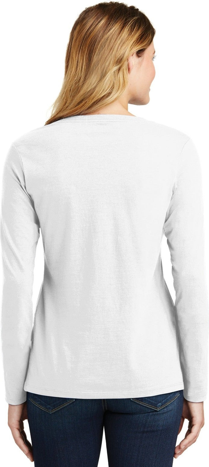 White Port & Co Women's Long Sleeve Fan Favorite V-Neck Tee. LPC450VLS
