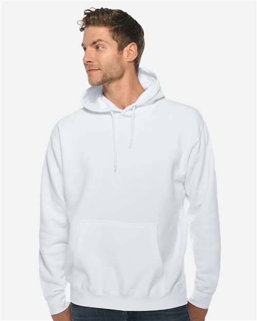 Rear View of White Premium Pullover Hooded Sweatshirt - LS14001