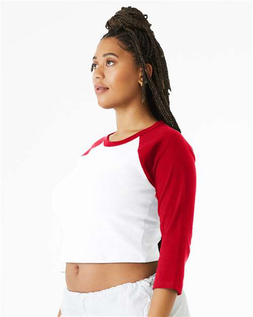 White/ Red Women's Micro Rib 3/4 Raglan Sleeve Baby Tee - 1200