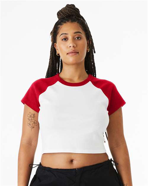 White/ Red Women's Micro Rib Raglan Baby Tee - 1201