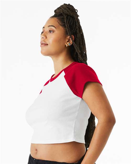 White/ Red Women's Micro Rib Raglan Baby Tee - 1201