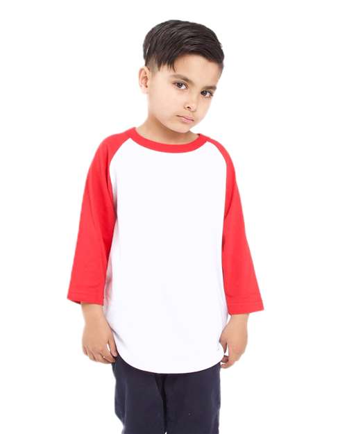 White/ Red Youth Three-Quarter Sleeve Raglan - SHRAGY