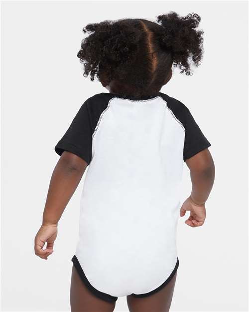 White Solid/ Black Infant Baseball Fine Jersey Bodysuit - 4430