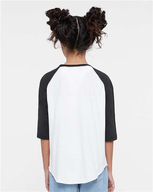 White Solid/ Black Youth Baseball Fine Jersey Three-Quarter Sleeve Tee - 6130