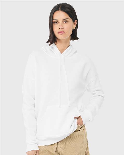 White Sponge Fleece Drop Shoulder Hoodie - 3729