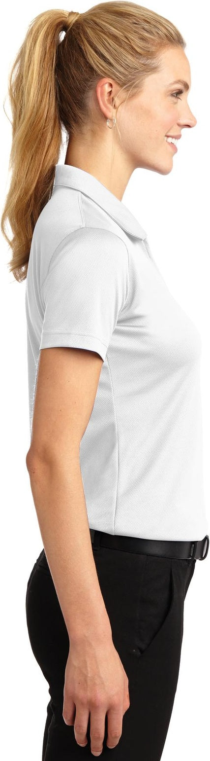 White Sport-Tek Women's Dri-Mesh V-Neck Polo. L469