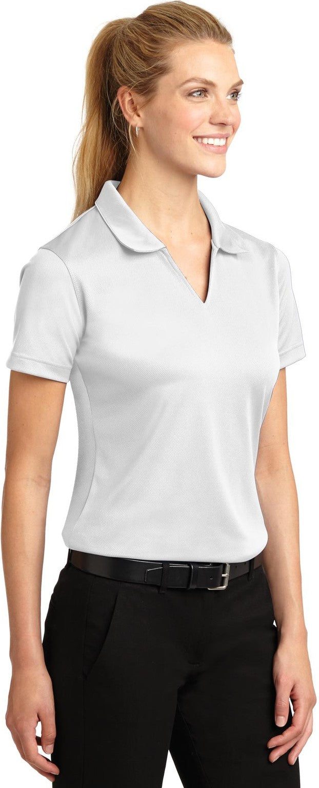 White Sport-Tek Women's Dri-Mesh V-Neck Polo. L469