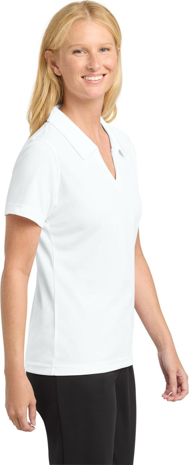 White Sport-Tek Women's Dri-Mesh V-Neck Polo. L469