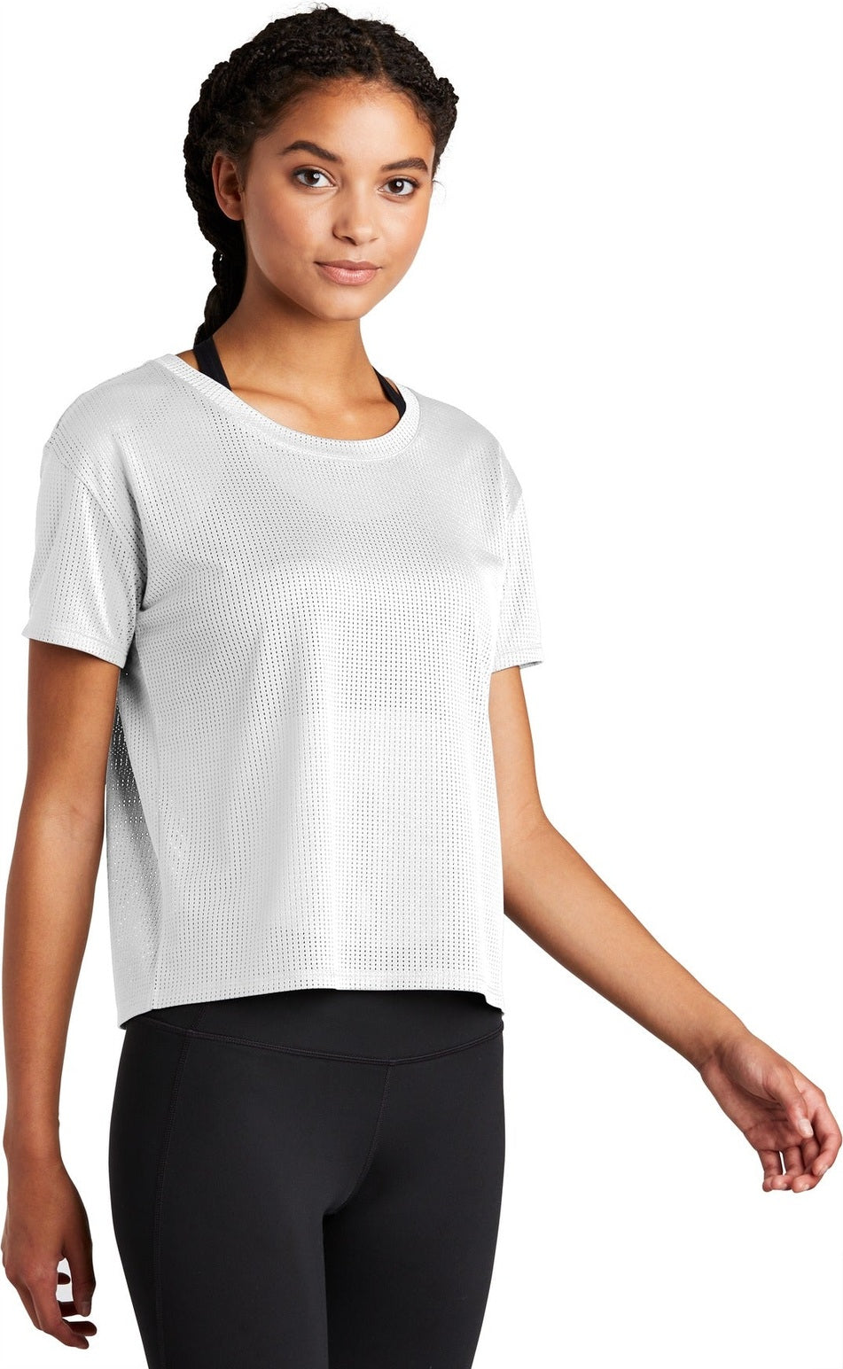 White Sport-Tek Women's PosiCharge Draft Crop Tee. LST411