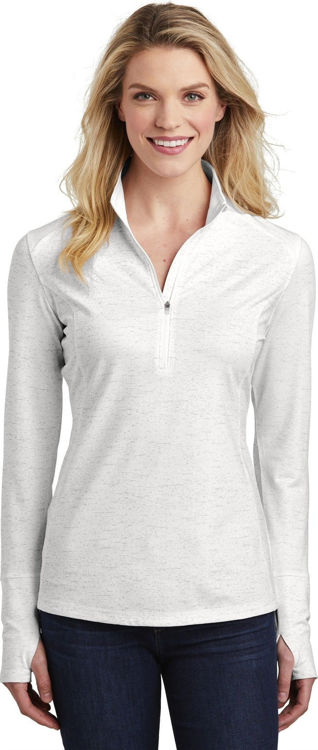 White Sport-Tek Women's Sport-Wick Stretch Reflective Heather 1/2-Zip Pullover. LST855