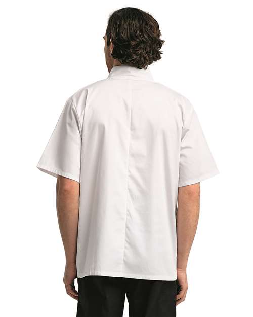 White Ten Studded Front Chef Short Sleeve Coat - RP664