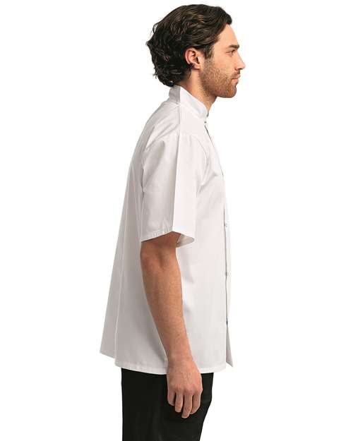 White Ten Studded Front Chef Short Sleeve Coat - RP664
