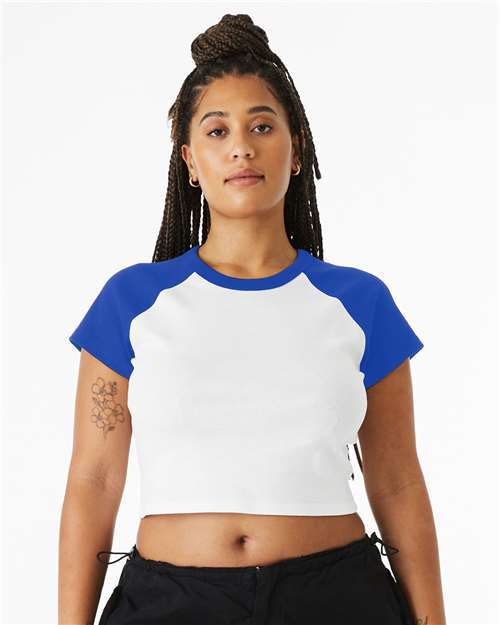 White/ True Royal Women&#39;s Micro Rib Raglan Baby Tee - 1201