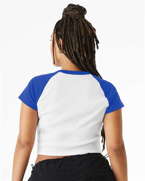 White/ True Royal Women&#39;s Micro Rib Raglan Baby Tee - 1201