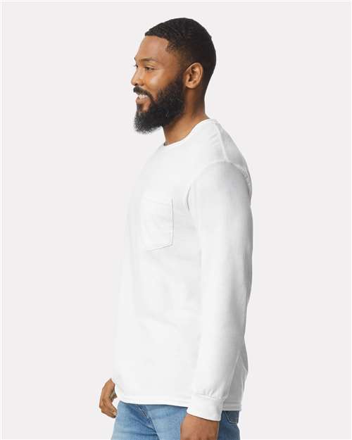 White Ultra Cotton® Long Sleeve Pocket T-Shirt - 2410