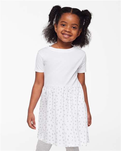 Front View of White/ White Spot Toddler Fine Jersey Dress - 5333