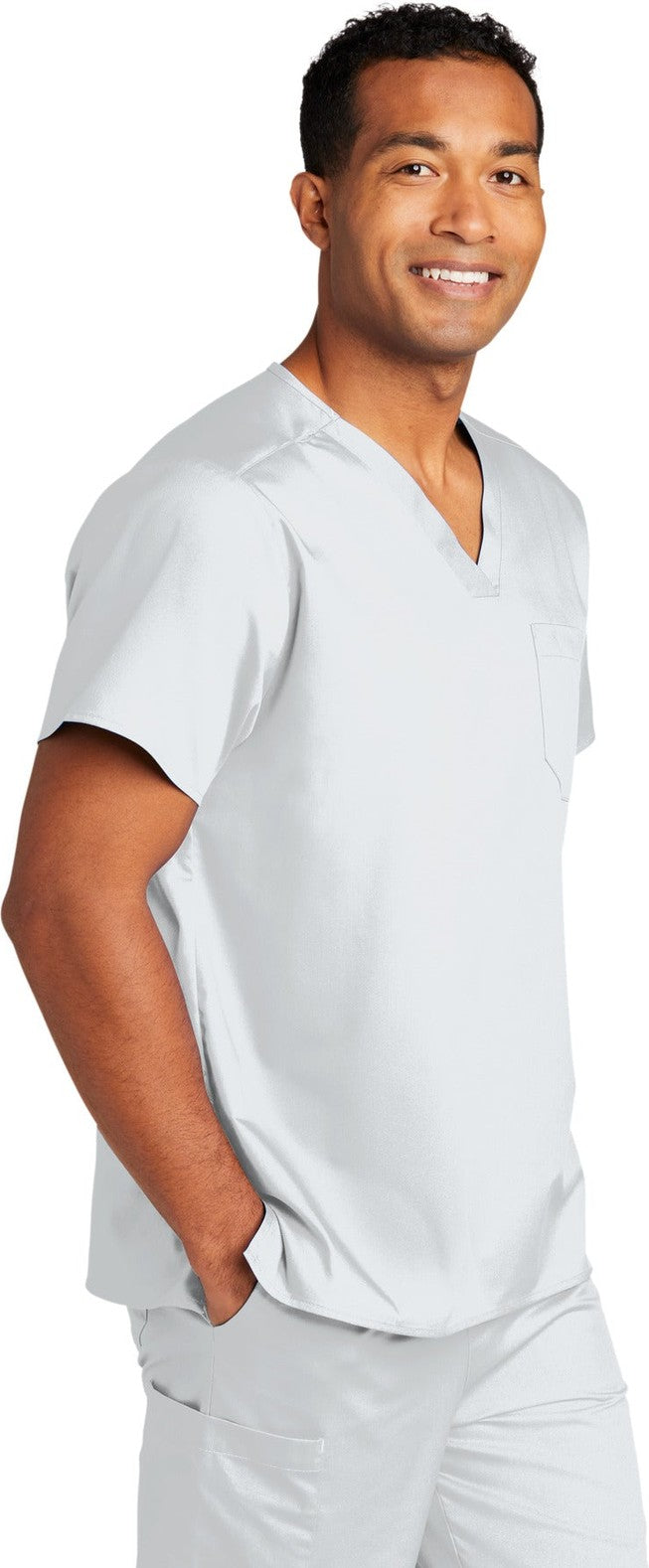 White Wink Unisex WorkFlex Chest Pocket V-Neck Top WW3160