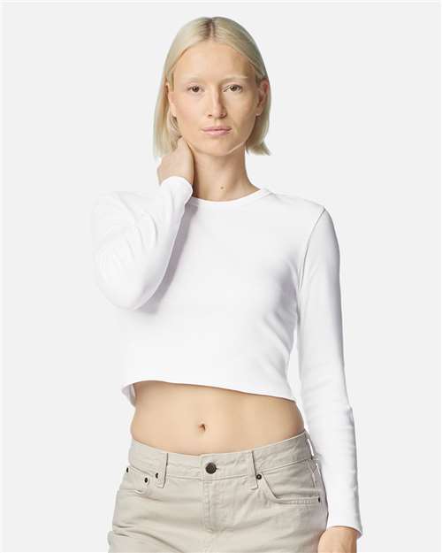 White Women's Baby Rib Long Sleeve Cropped Tee - BR2107