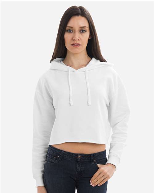 Rear View of White Women's Cropped Fleece Hooded Sweatshirt - LS12000