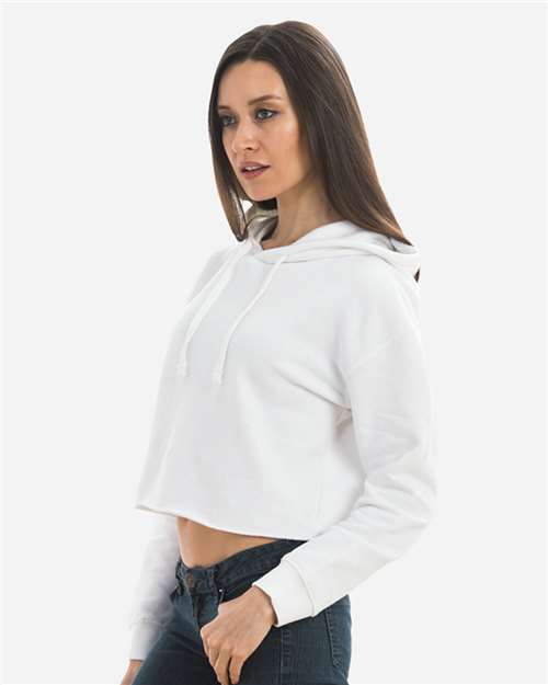 White Women&#39;s Cropped Fleece Hooded Sweatshirt - LS12000