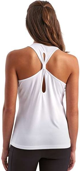 Front View of White Women's Knot Back Venus Tank - TD042