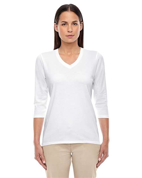 Front View of White Women's Perfect Fit™ Bracelet-Length V-Neck Top - DP184W