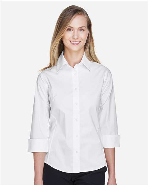 White Women&#39;s Perfect Fit™ Three-Quarter Sleeve Stretch Poplin Dress Shirt - DP625W