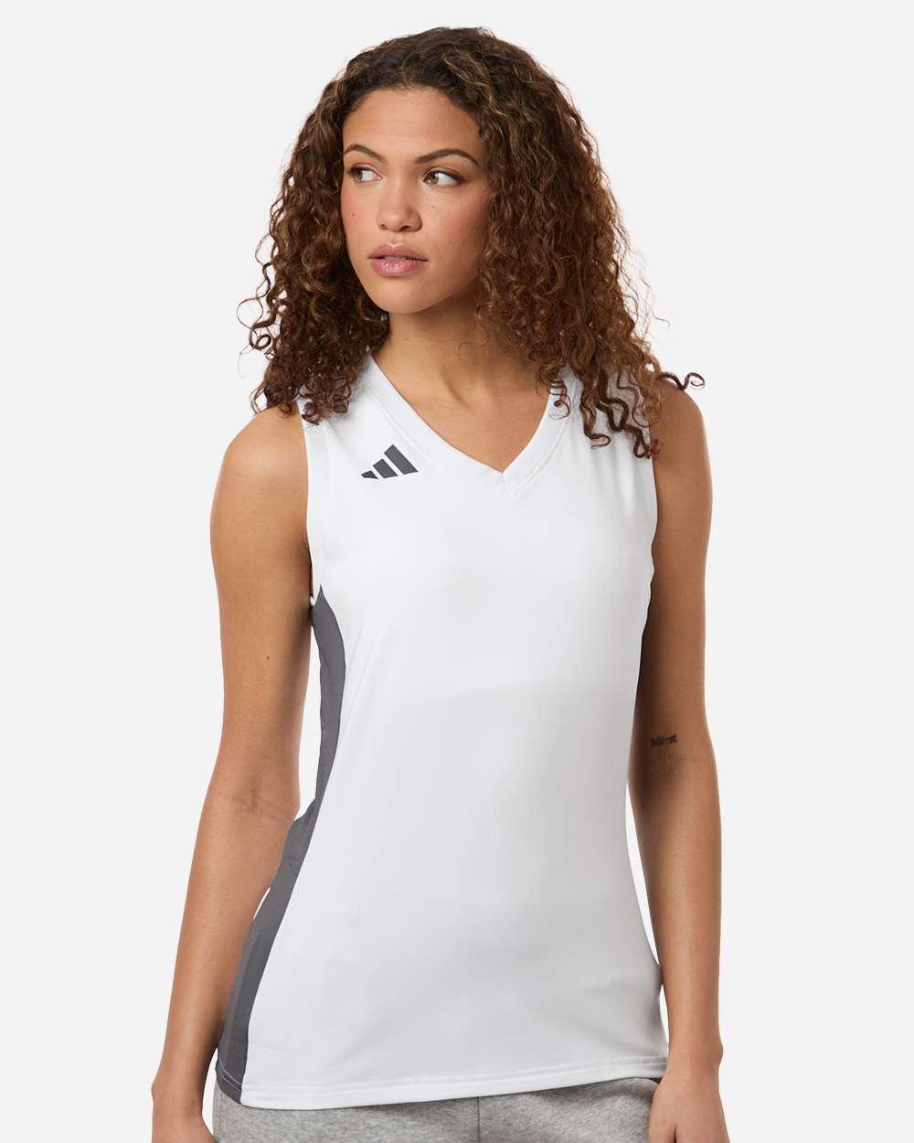 White Women's Quickset V-Neck Sleeveless Jersey - AT120 plain