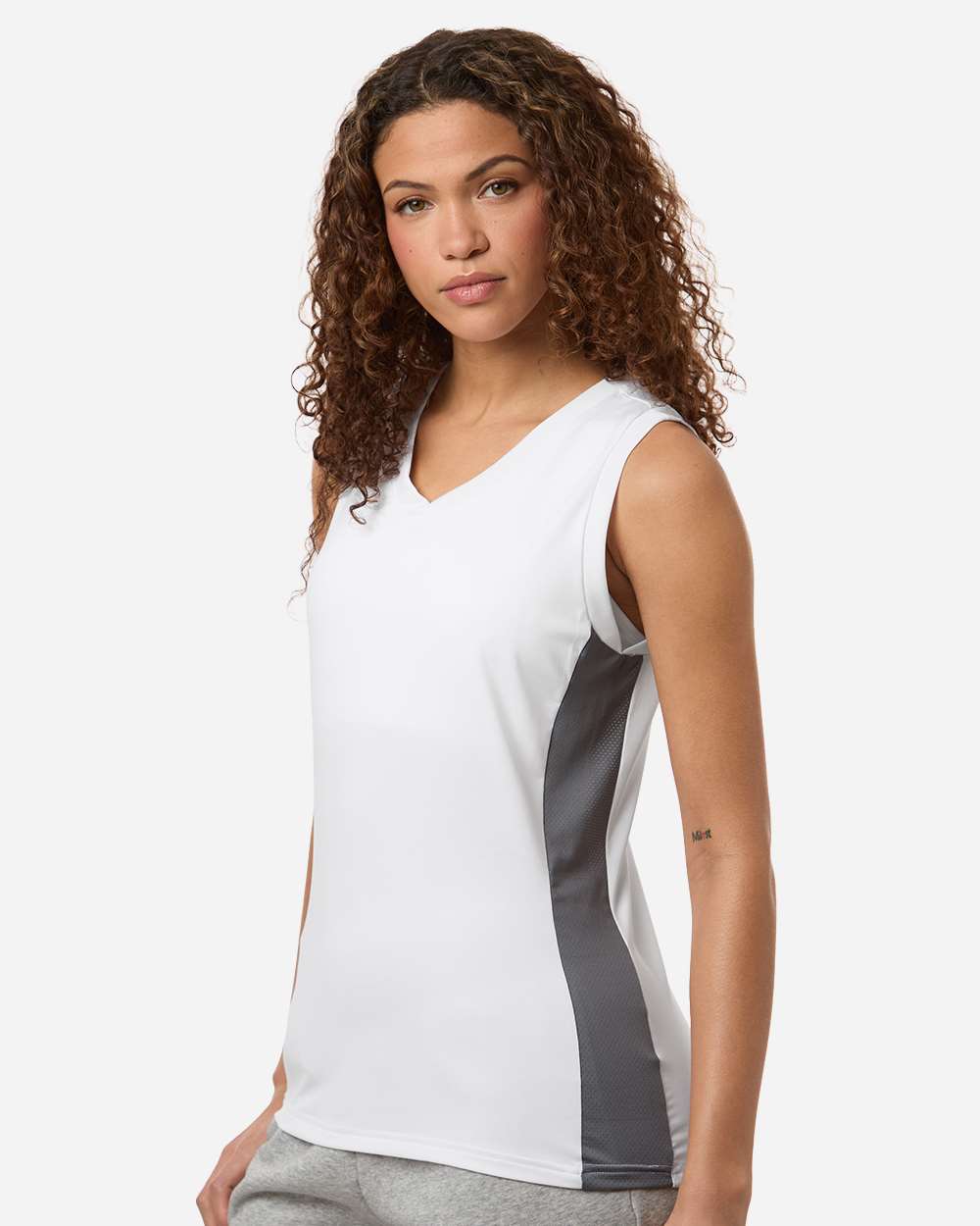 White Women's Quickset V-Neck Sleeveless Jersey - AT120