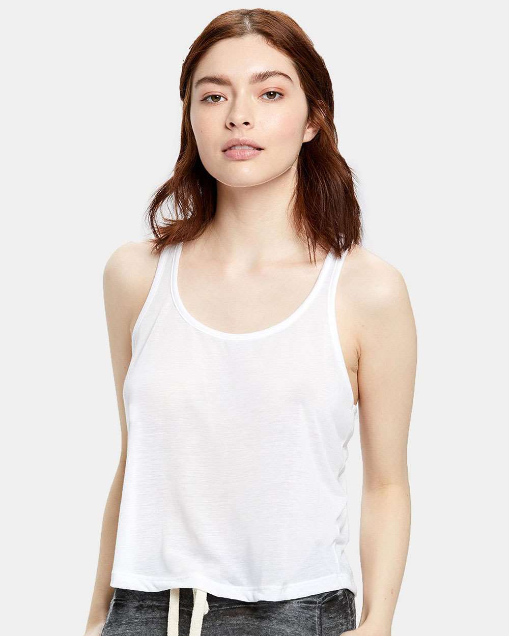 White Women's Sheer Cropped Racer Tank Top - US510 plain