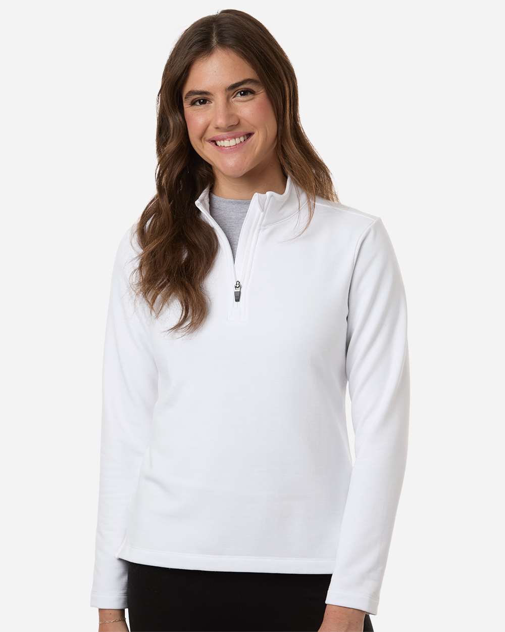 White Women's Stretch Quarter-Zip Fleece Pullover - STF870L plain